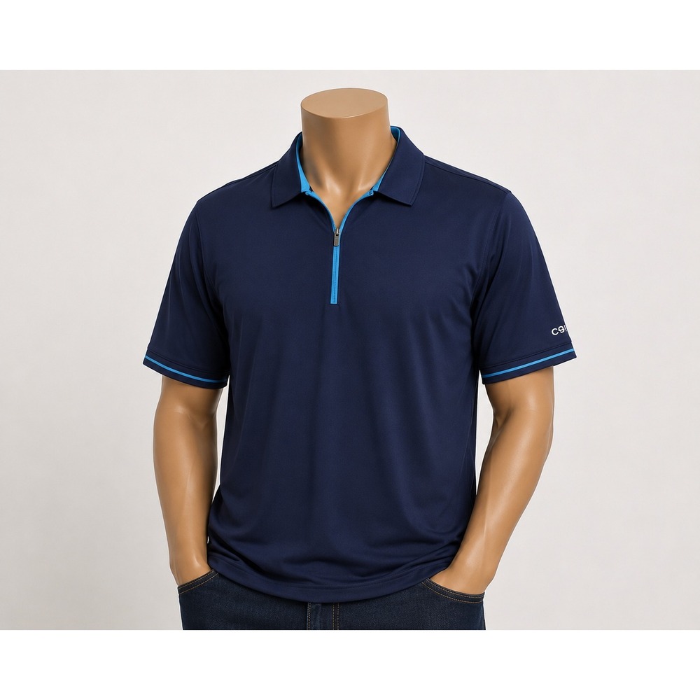 CBUK Cutter & Buck Mens XL Navy Blue Quarter Zip Short Sleeve Golf Polo Shirt